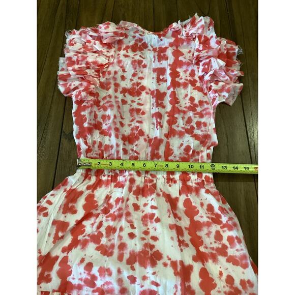 Stellah  Ruffle Tiered Mini sun Dress Button Front Cotton Red white  S - Picture 3 of 10